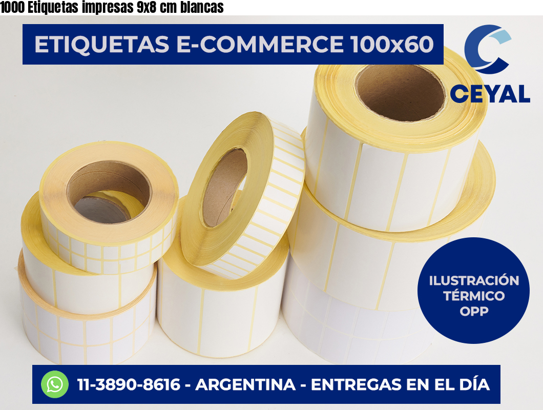 1000 Etiquetas impresas 9×8 cm blancas