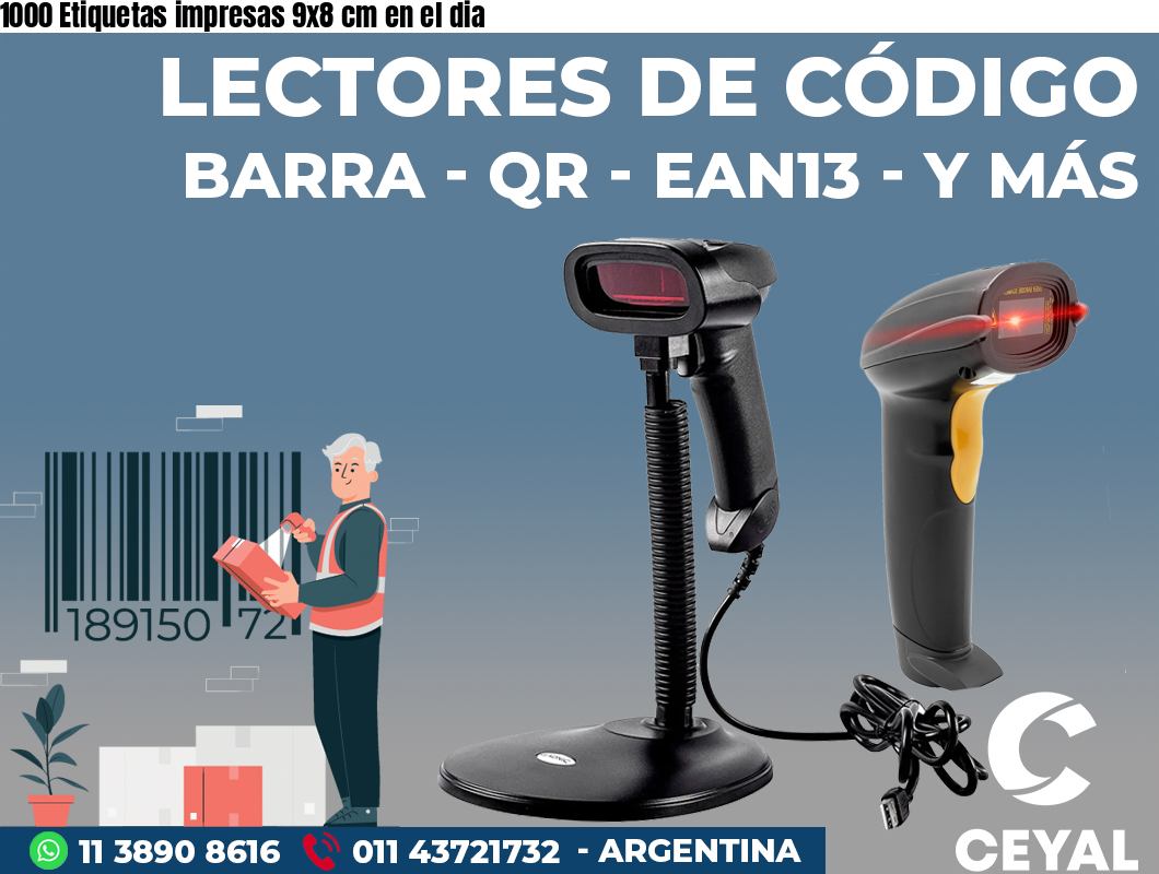1000 Etiquetas impresas 9x8 cm en el dia