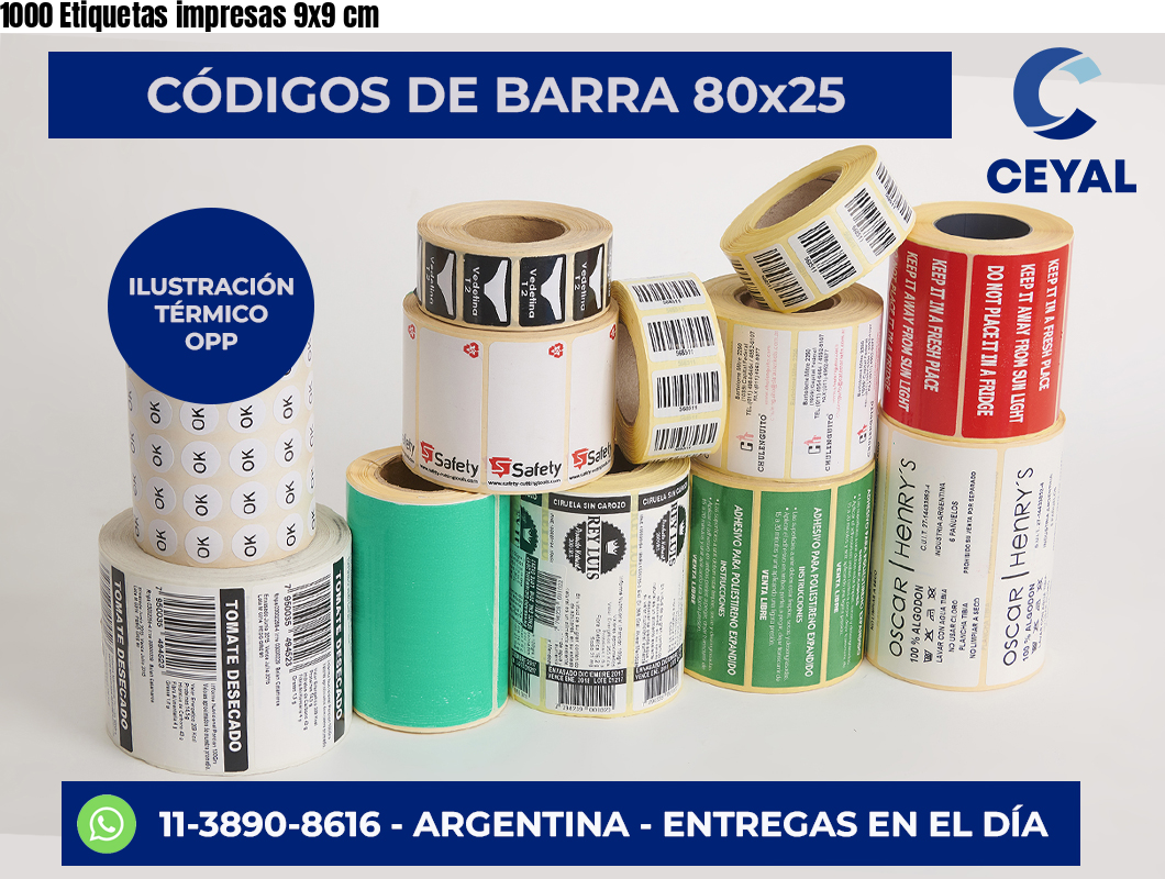 1000 Etiquetas impresas 9×9 cm