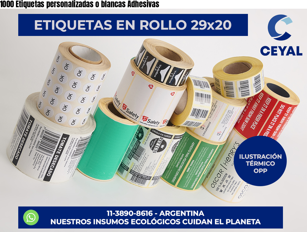 1000 Etiquetas personalizadas o blancas Adhesivas
