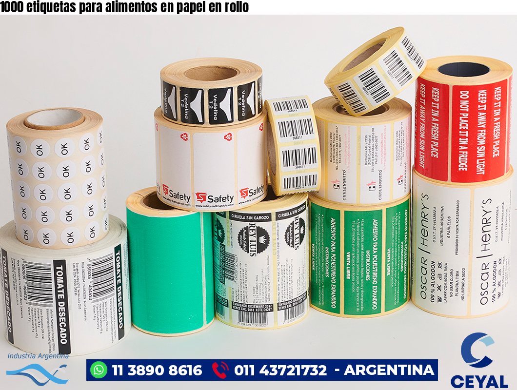 1000 etiquetas para alimentos en papel en rollo