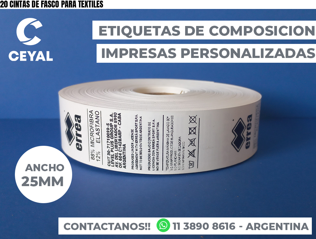 20 CINTAS DE FASCO PARA TEXTILES