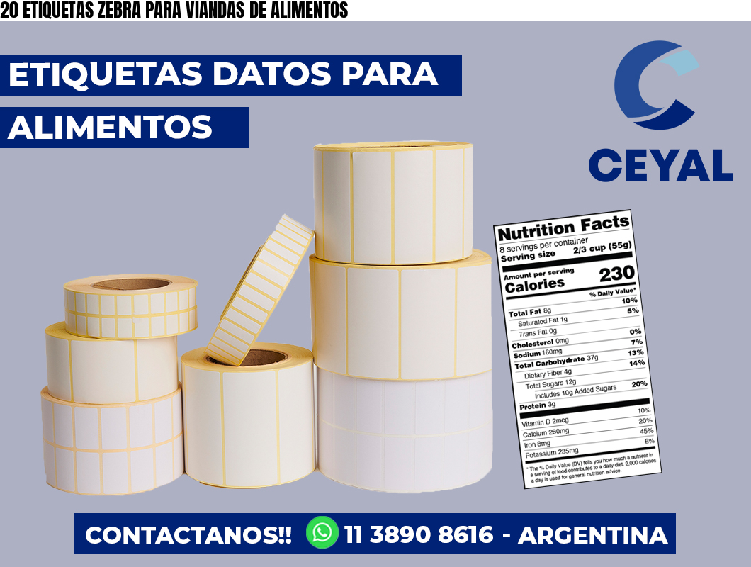 20 ETIQUETAS ZEBRA PARA VIANDAS DE ALIMENTOS