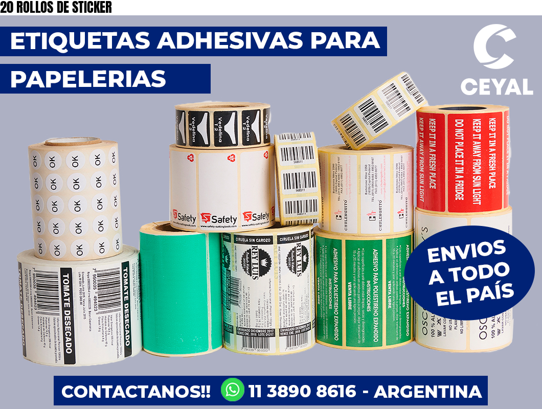 20 ROLLOS DE STICKER
