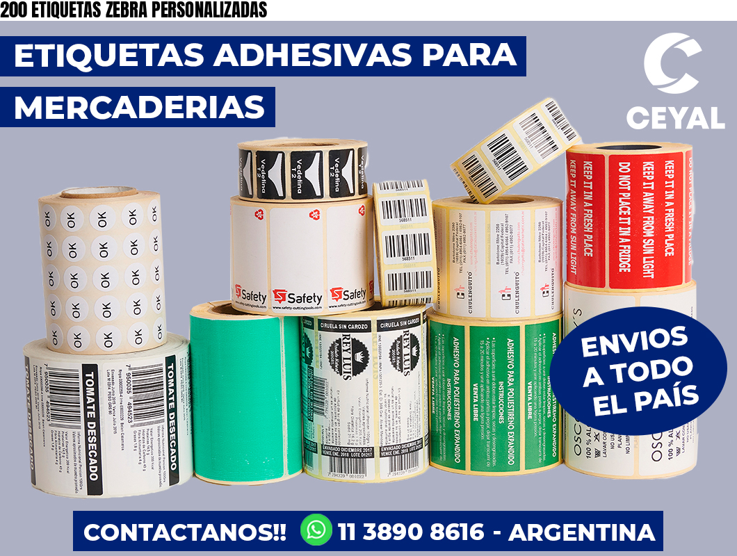 200 ETIQUETAS ZEBRA PERSONALIZADAS