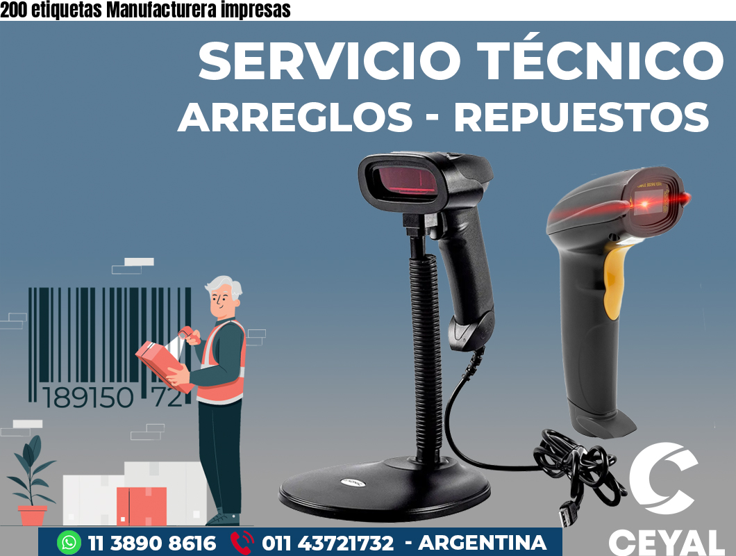 200 etiquetas Manufacturera impresas