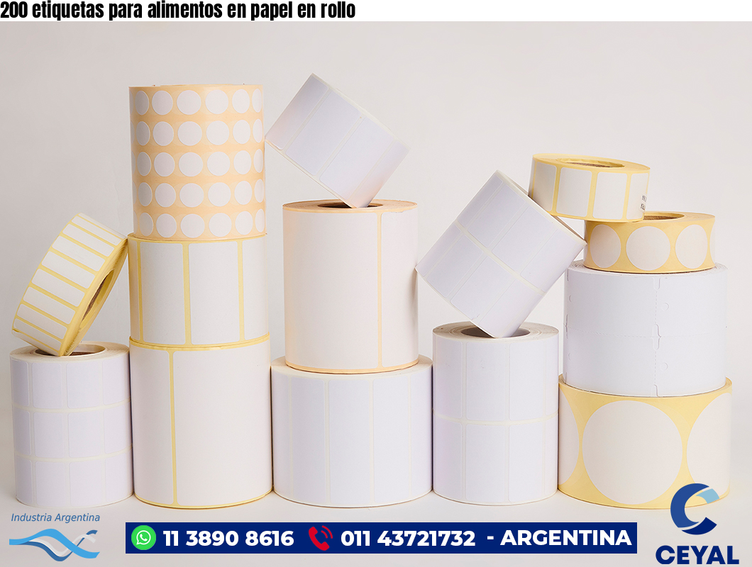 200 etiquetas para alimentos en papel en rollo
