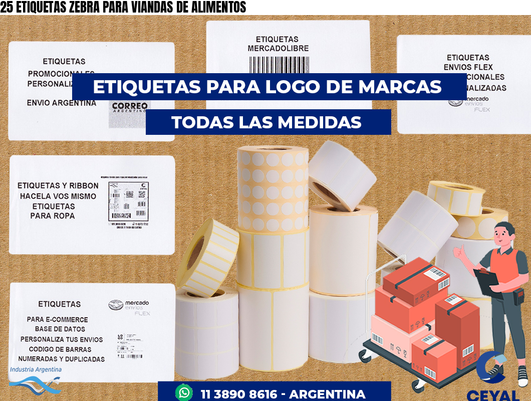 25 ETIQUETAS ZEBRA PARA VIANDAS DE ALIMENTOS
