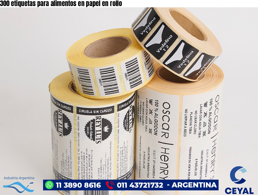 300 etiquetas para alimentos en papel en rollo