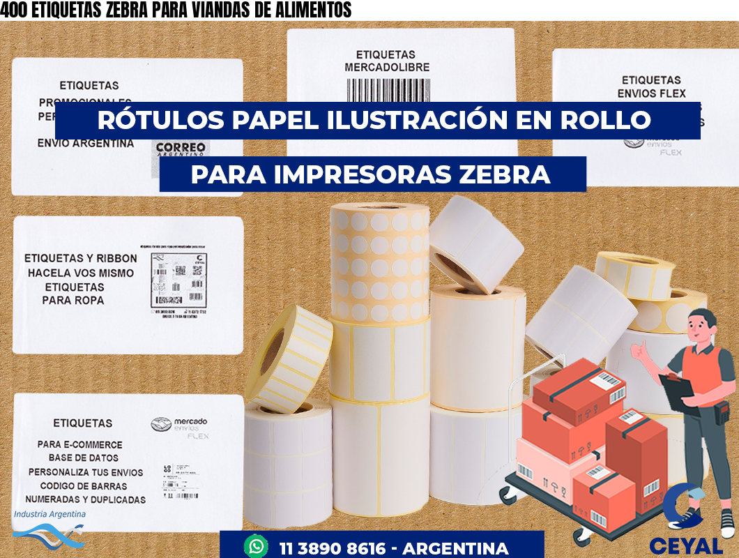 400 ETIQUETAS ZEBRA PARA VIANDAS DE ALIMENTOS