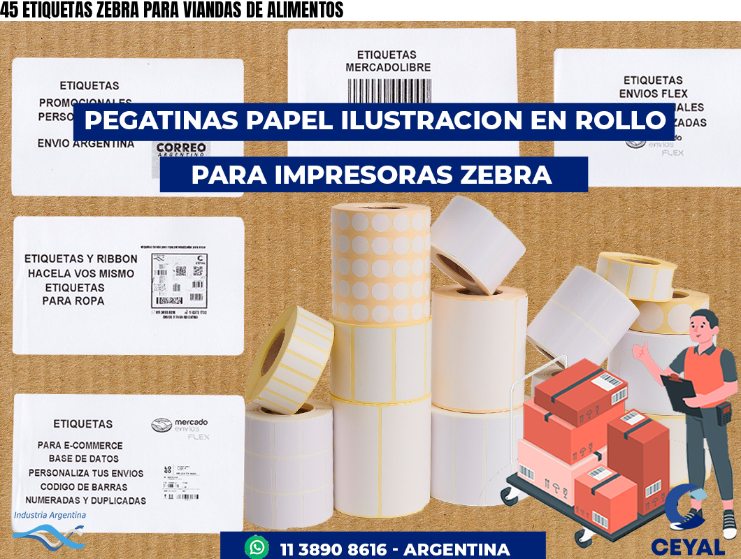 45 ETIQUETAS ZEBRA PARA VIANDAS DE ALIMENTOS
