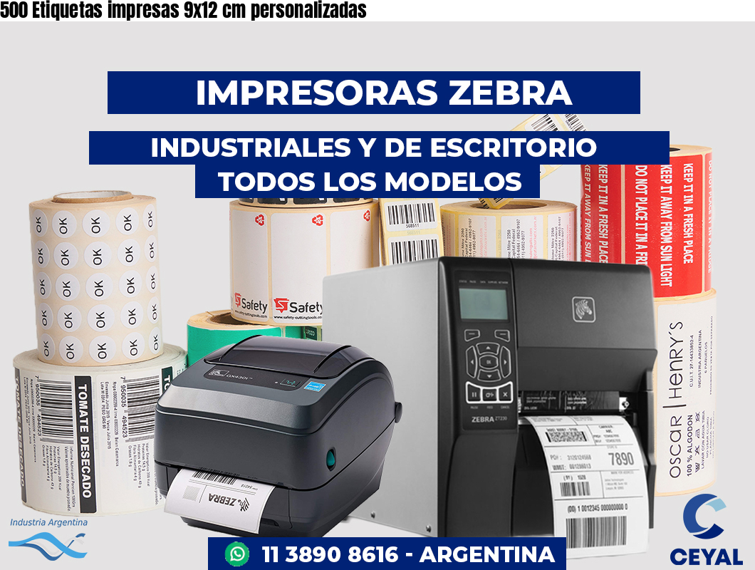500 Etiquetas impresas 9x12 cm personalizadas