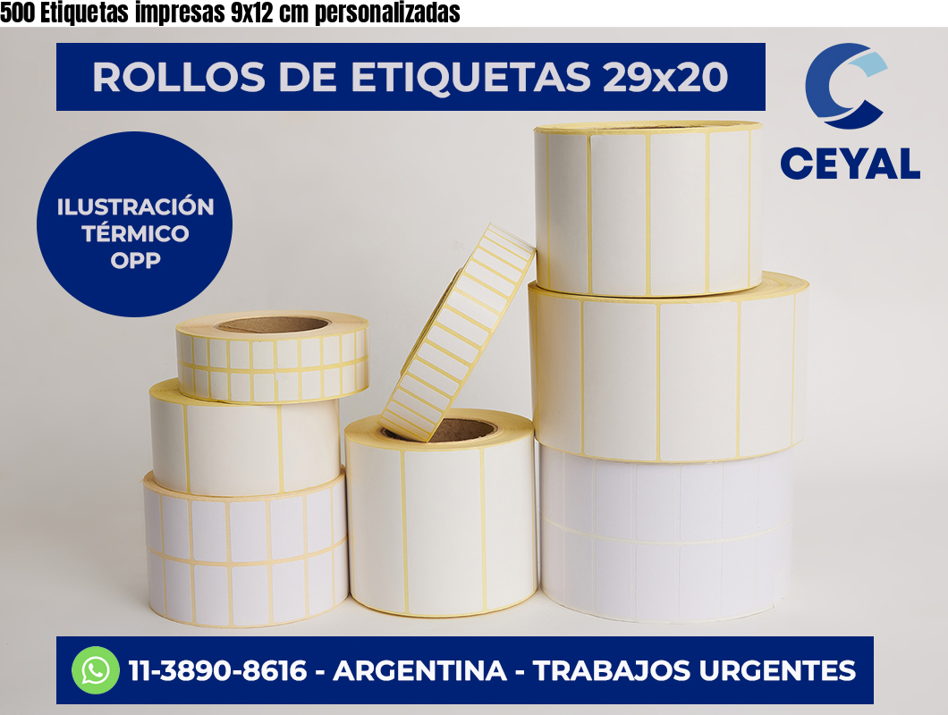500 Etiquetas impresas 9×12 cm personalizadas
