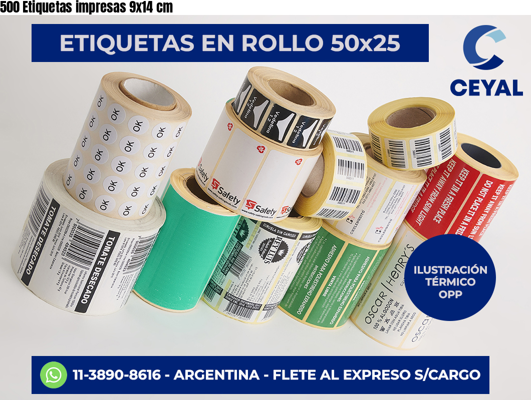500 Etiquetas impresas 9×14 cm