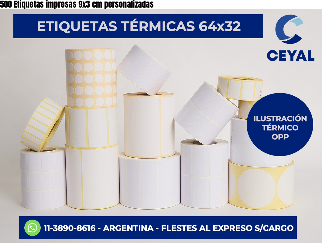 500 Etiquetas impresas 9×3 cm personalizadas
