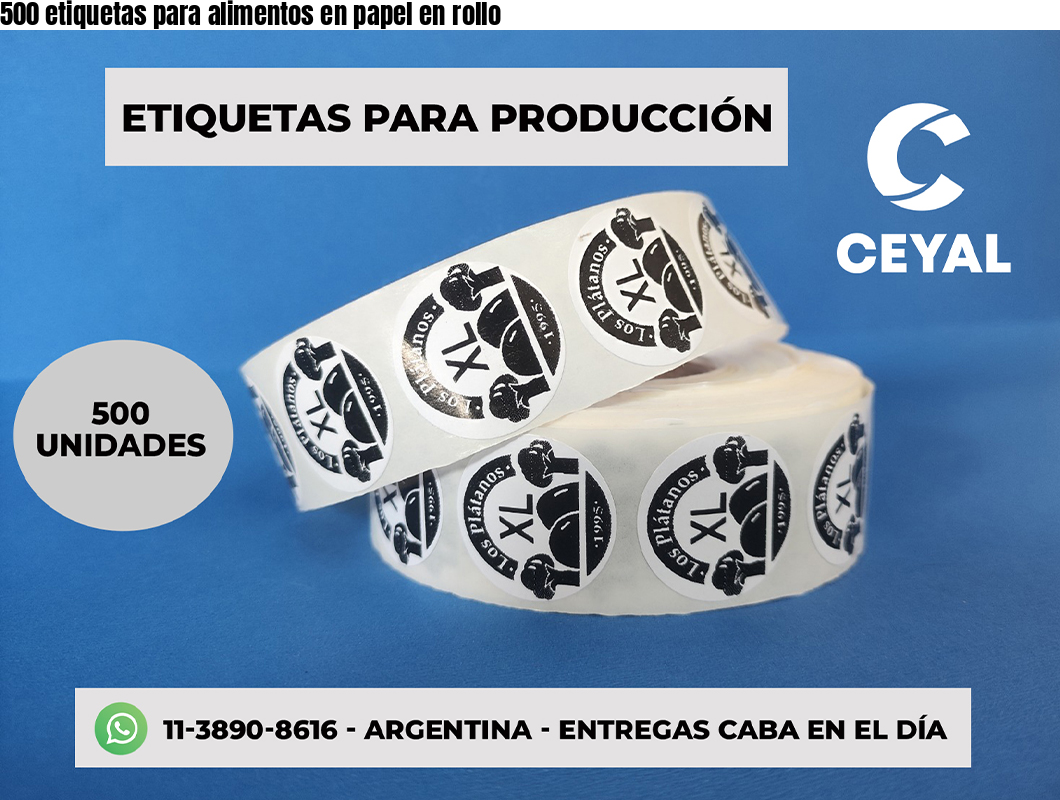 500 etiquetas para alimentos en papel en rollo