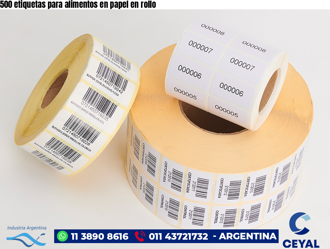 500 etiquetas para alimentos en papel en rollo