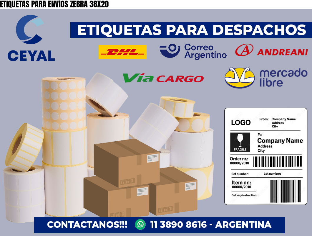 ETIQUETAS PARA ENVÍOS ZEBRA 38X20