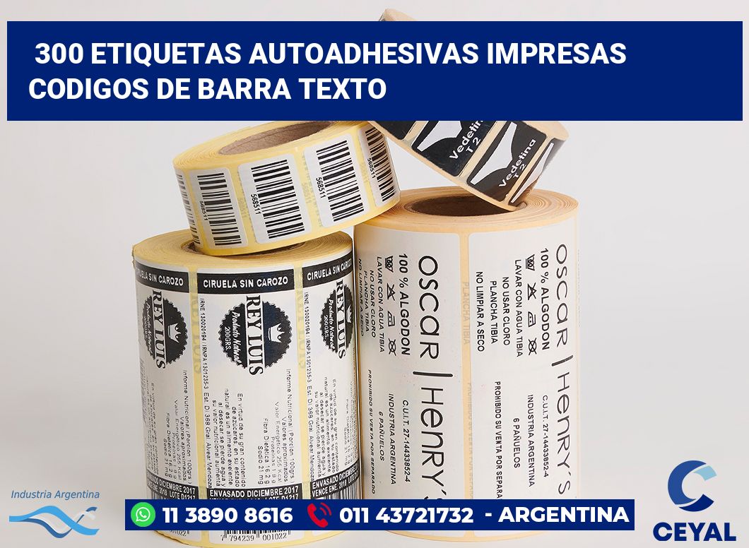 300 Etiquetas autoadhesivas impresas codigos de barra texto