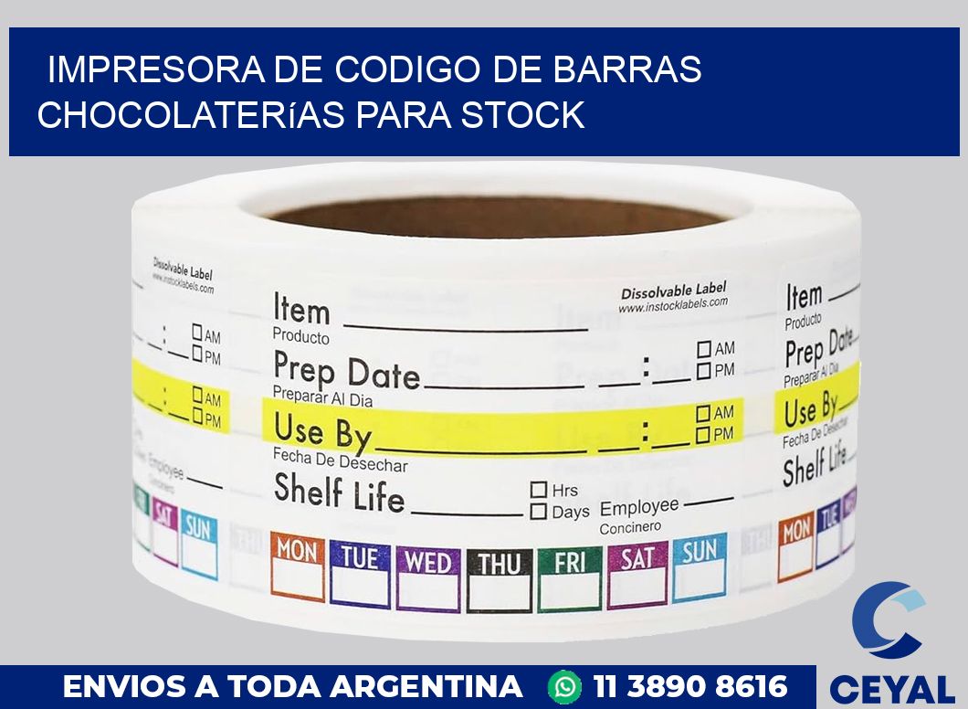 Impresora de codigo de barras Chocolaterías para stock