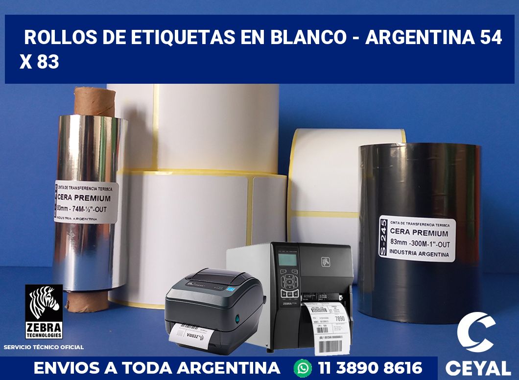 Rollos de etiquetas en blanco - Argentina 54 x 83