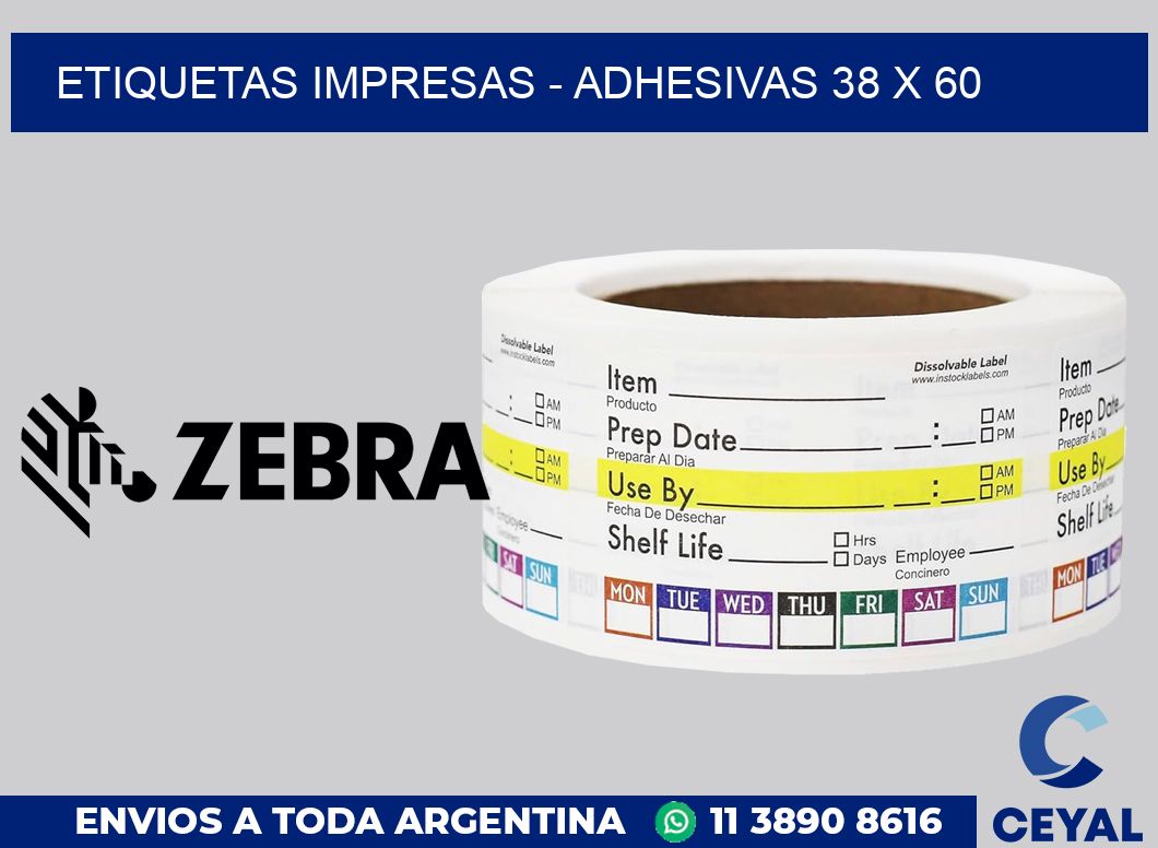 etiquetas impresas - Adhesivas 38 x 60
