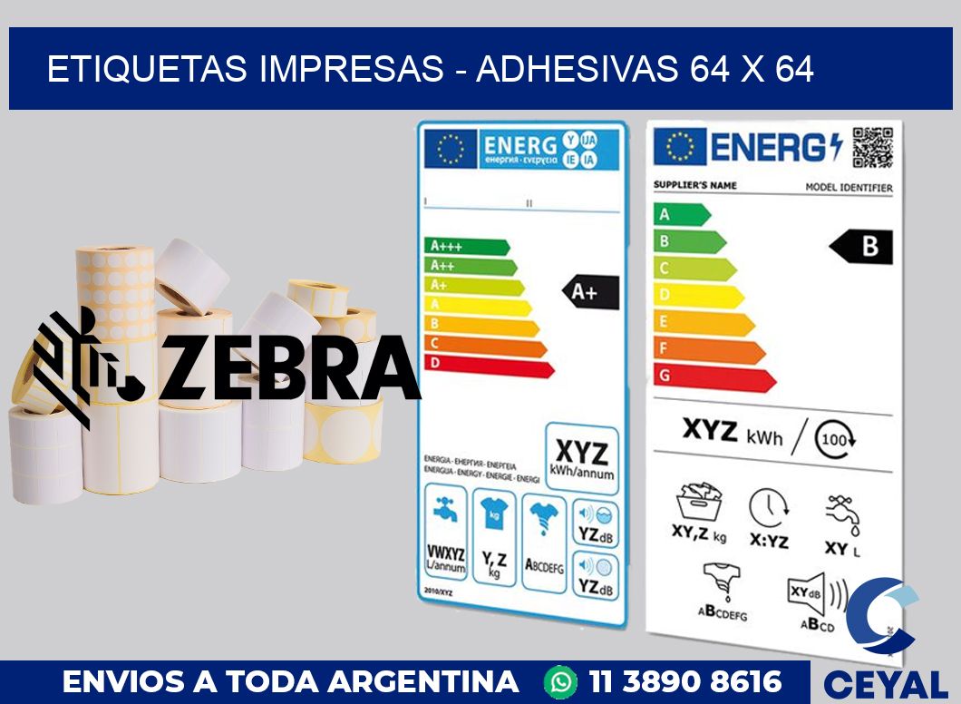 etiquetas impresas - Adhesivas 64 x 64
