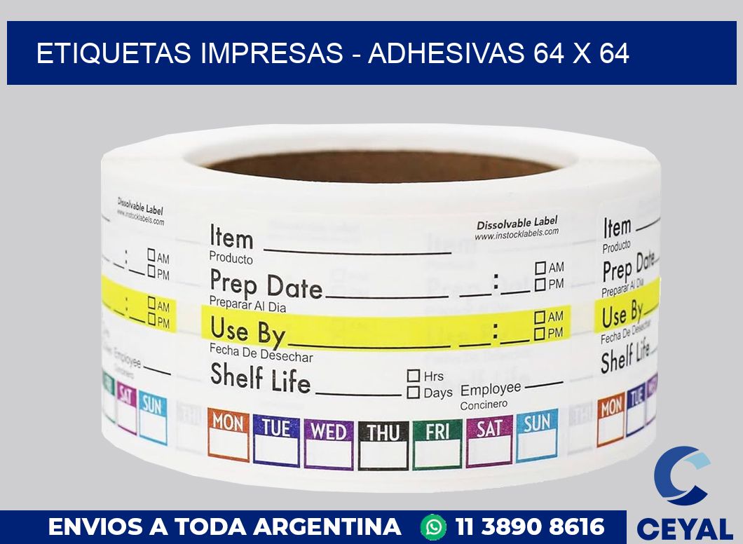 etiquetas impresas – Adhesivas 64 x 64