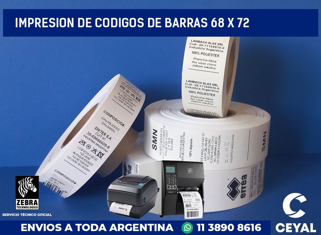 impresion de codigos de barras 68 x 72