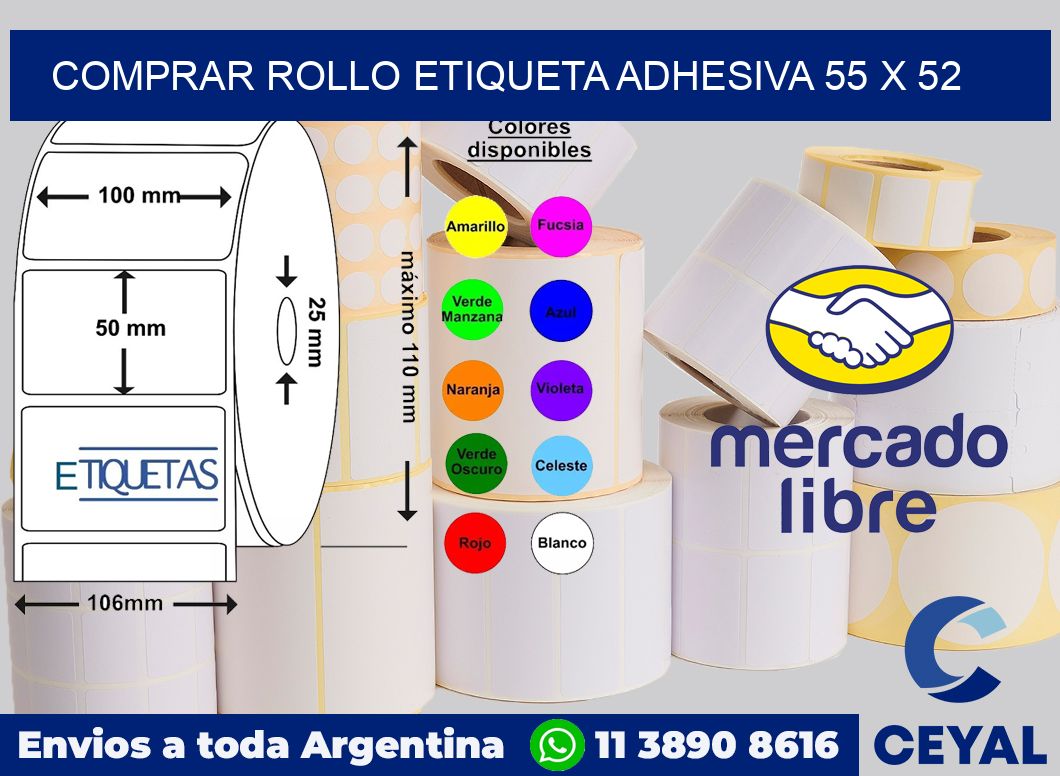 Comprar rollo etiqueta adhesiva 55 x 52