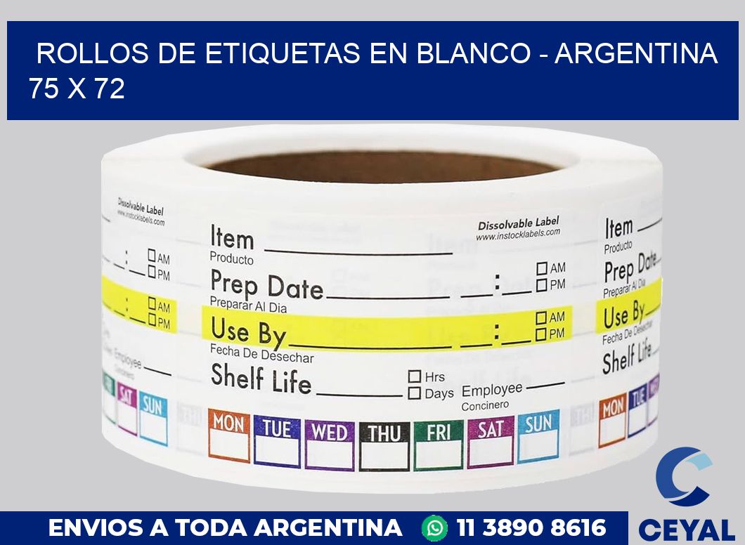 Rollos de etiquetas en blanco – Argentina 75 x 72