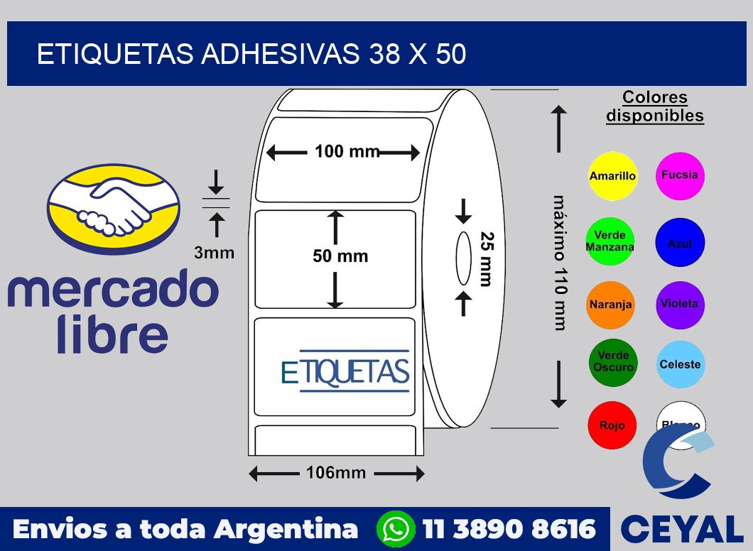 etiquetas adhesivas 38 x 50