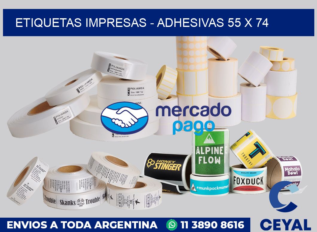 etiquetas impresas - Adhesivas 55 x 74