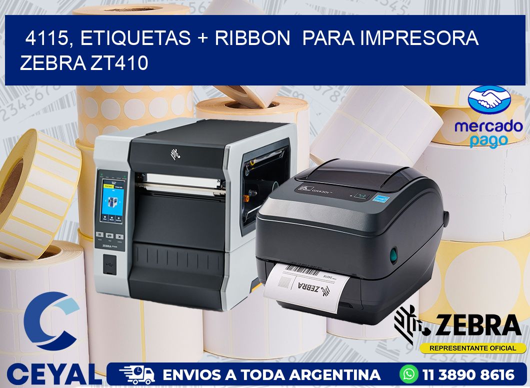 4115, etiquetas + ribbon  para impresora zebra ZT410