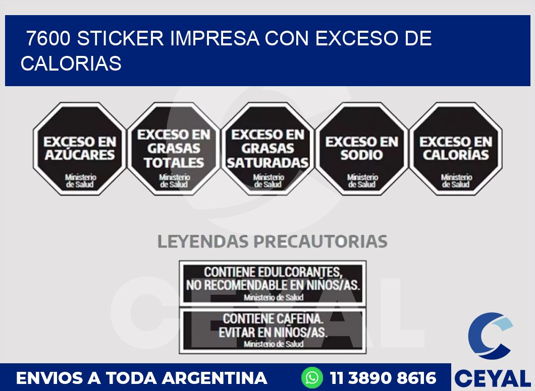 7600 STICKER IMPRESA CON EXCESO DE CALORIAS