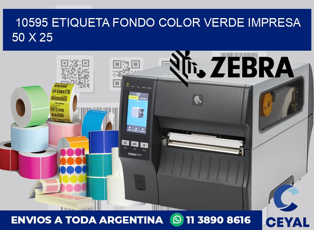 10595 ETIQUETA FONDO COLOR VERDE IMPRESA 50 X 25