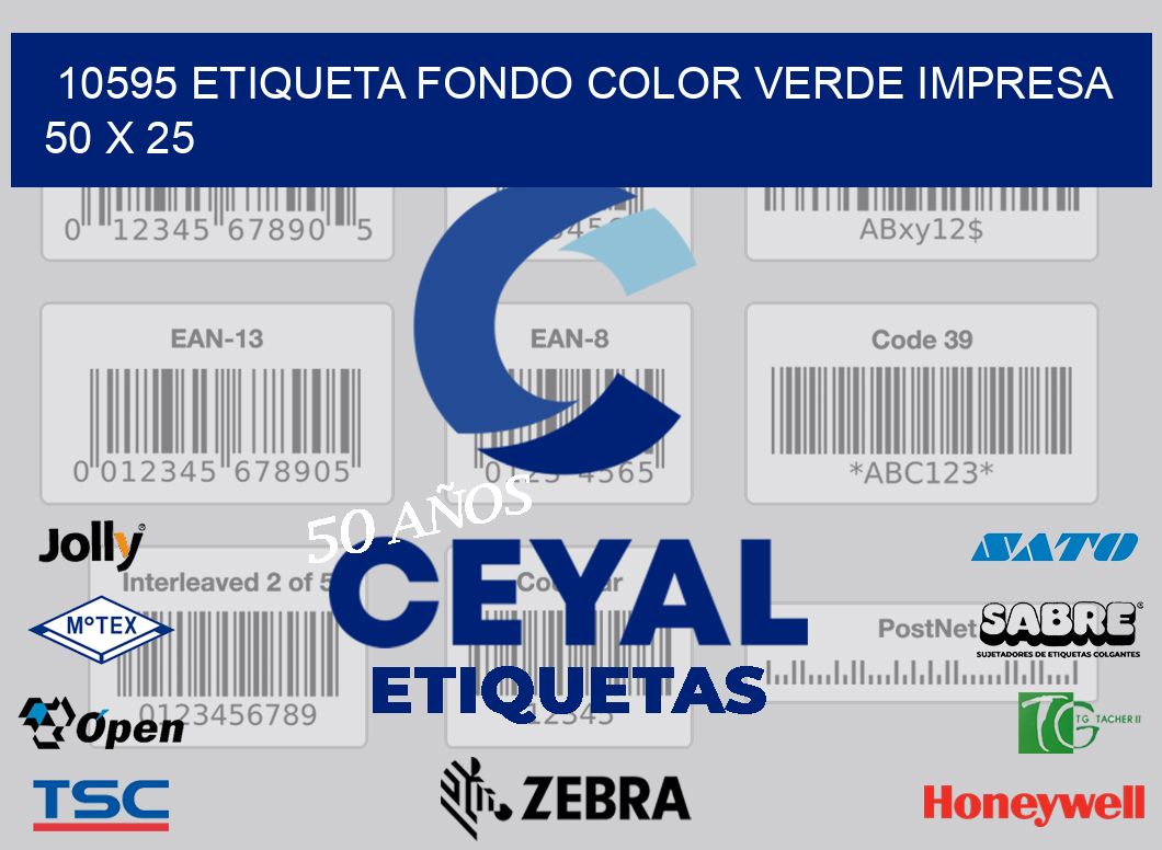 10595 ETIQUETA FONDO COLOR VERDE IMPRESA 50 X 25