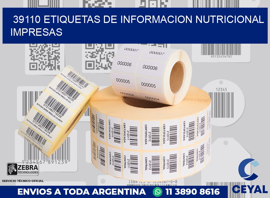 39110 ETIQUETAS DE INFORMACION NUTRICIONAL IMPRESAS
