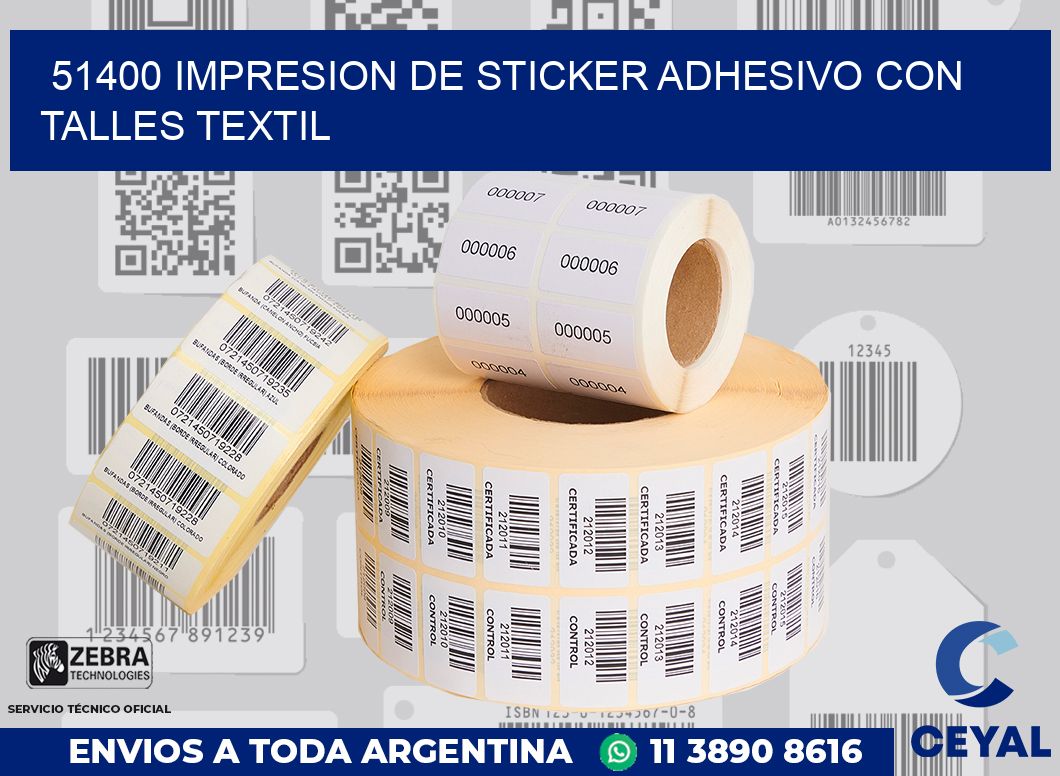 51400 IMPRESION DE STICKER ADHESIVO CON TALLES TEXTIL