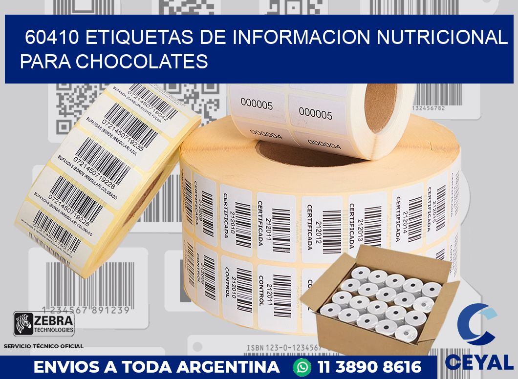60410 ETIQUETAS DE INFORMACION NUTRICIONAL PARA CHOCOLATES
