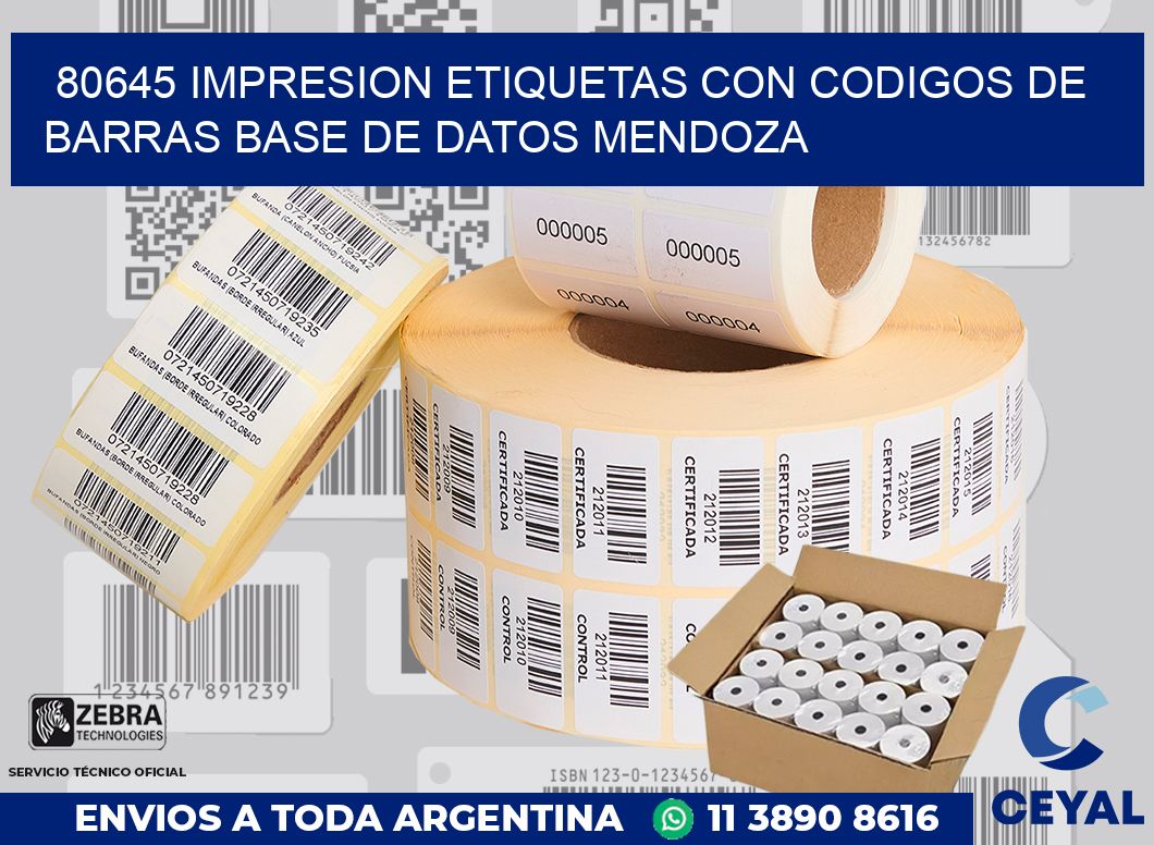 80645 IMPRESION ETIQUETAS CON CODIGOS DE BARRAS BASE DE DATOS MENDOZA