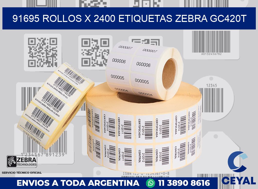 91695 Rollos x 2400 etiquetas zebra gc420t