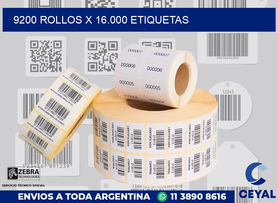 9200 Rollos x 16.000 etiquetas