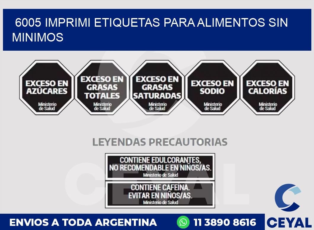 6005 IMPRIMI ETIQUETAS PARA ALIMENTOS SIN MINIMOS