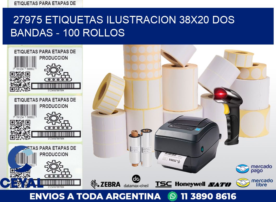 27975 ETIQUETAS ILUSTRACION 38X20 DOS BANDAS - 100 ROLLOS