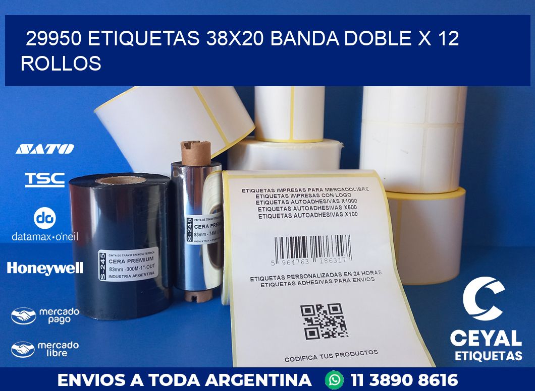 29950 ETIQUETAS 38X20 BANDA DOBLE X 12 ROLLOS