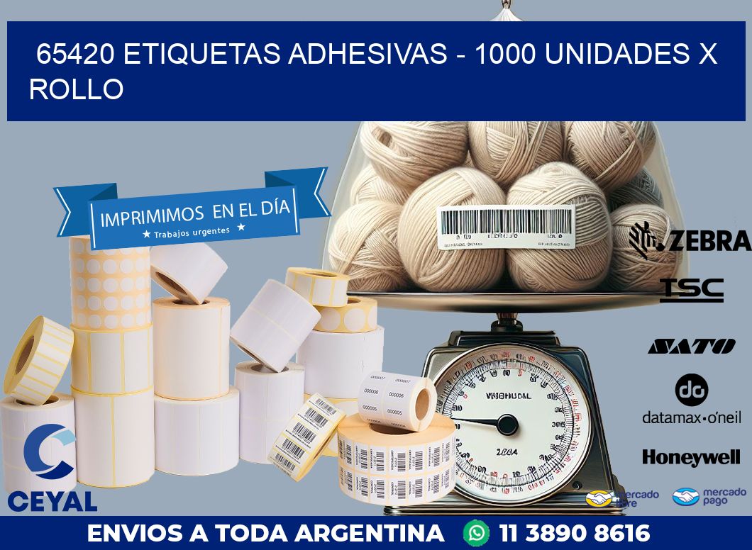 65420 ETIQUETAS ADHESIVAS – 1000 UNIDADES X ROLLO