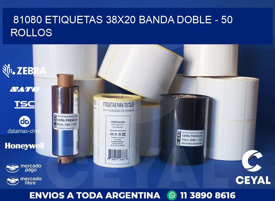 81080 ETIQUETAS 38X20 BANDA DOBLE - 50 ROLLOS