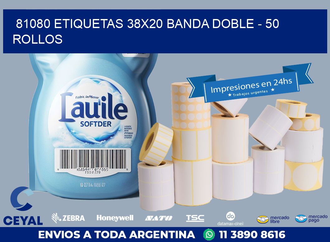 81080 ETIQUETAS 38X20 BANDA DOBLE – 50 ROLLOS