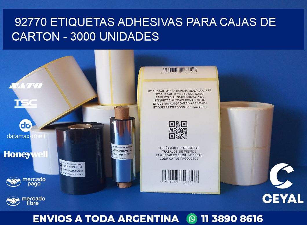 92770 ETIQUETAS ADHESIVAS PARA CAJAS DE CARTON - 3000 UNIDADES